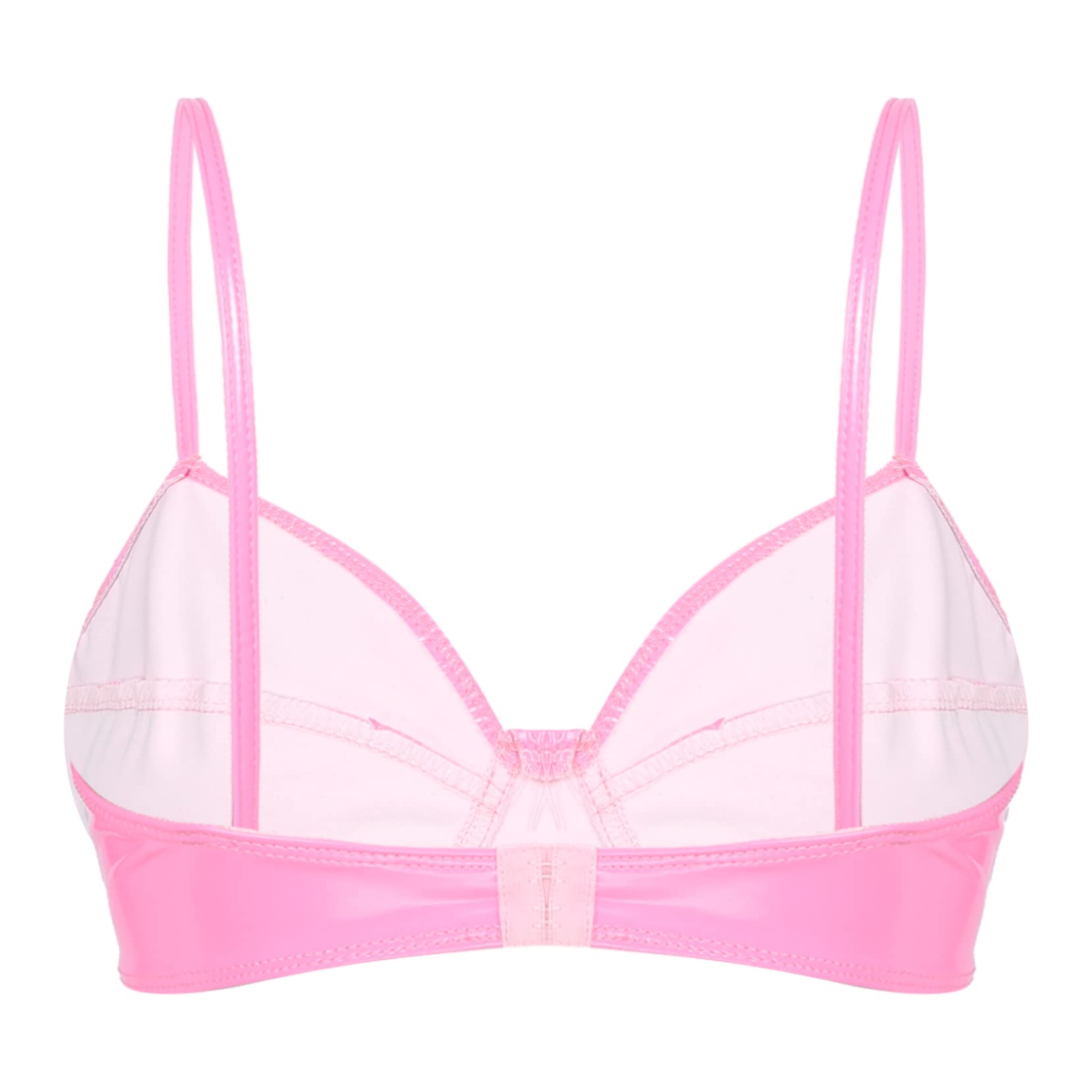 Yartina Women's Patent Leather Wet Look Bra Top Wireless Bralette Crop Top Lingerie Party Clubwear: Small Pink