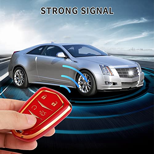 Carfib Key Fob Cover For Cadillac Accessories Ats Cts Ct6 Srx Xts Xt4 Xt5 Escalade 2022 2021 2020 2019 2018 Key Case Holder Car Remote Key Chain Ring Women Tpu Red Gold #TOP5