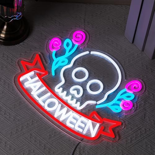 Image of Halloween Neon Sign Skull Neon Light for Wall Decor Colorful Neon Signs USB Powered LED Neon Light for Bedroom Bar Man Cave Club Decor