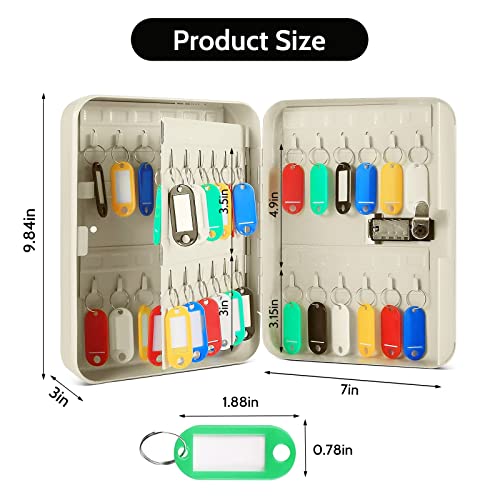 Qulable Combination Key Safe - Wall Mounted 48-Key Steel Cabinet - Lock Box Outdoor With Code & 50 Tags - Large Keysafe (White) - Image 3