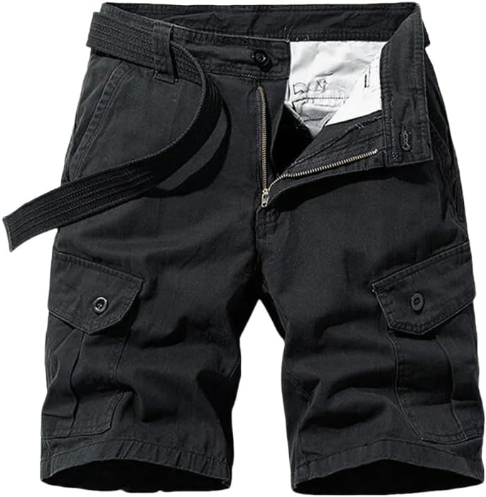 Men's Summer Solid Casual Classic Cargo Shorts Cotton Multi-Pocket Breathable