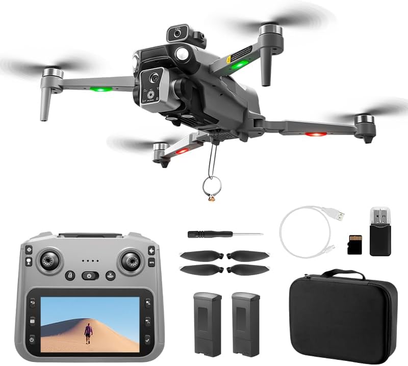 K19 GPS Drone with 4K EIS Camera for Adults, RC Drone with 4.5" HD Screen on Controller, 60 Mins Flight, Long Range Transmission, Follow Me, Auto Return, Brushless Motor, Obstacle Avoidance, Lightweight and Foldable Quadcopter for Beginner Gifts Toy, Under 249g