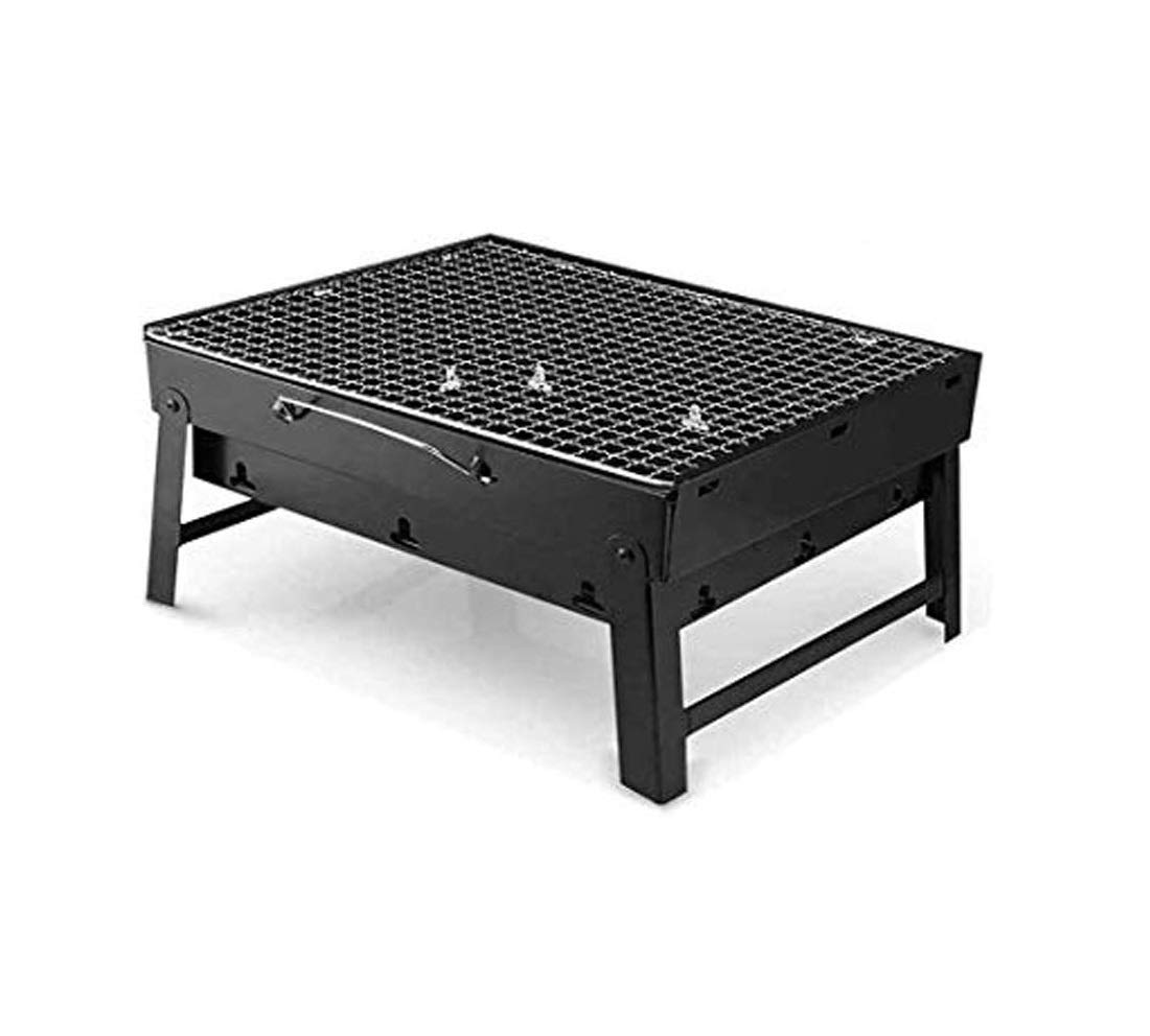 R Runilex Folding Portable Outdoor Barbeque Charcoal BBQ Grill (Carbon Steel, 35 x 27 x 6 cm, Black) (Mini Size)