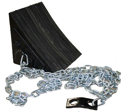 Image of Durable Corporation Black Laminated Wheel Chock with 12' Attached Chain and Mounting , 8 inch Length x 8 inch Width x 8 inch Height