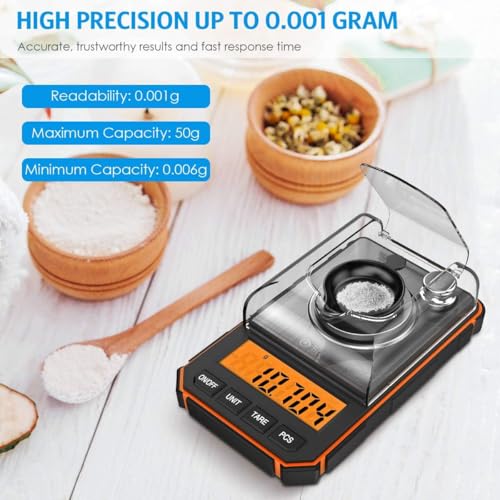 Image of Cason Milligram Pocket Scale, 50g /0.001g Portable Mini Weighing Machine,Gold Weighing Machine, Digital Pocket Weight Machine for Jewellery, Powder, Medicine with Tare & Calibration Weight(Black)