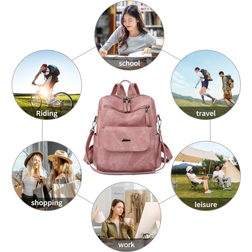 Image of Backpack Purse for Women, PU Leather Back pack, Fashion Anti Theft Backpack, Multipurpose Lightweight Waterproof Purse Shoulder Bag Handbag, Pink