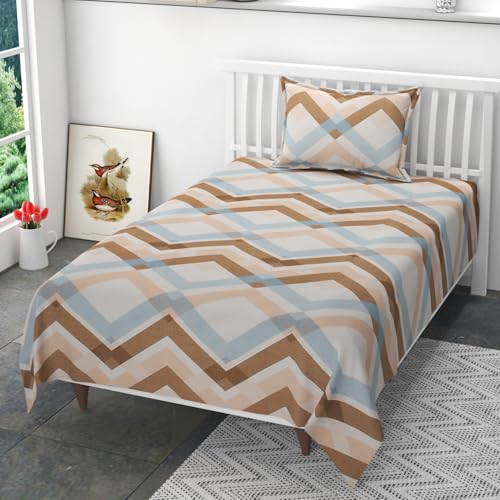 Image of 200 TC 100% Polycotton Printed Supersoft Bedsheet for Single Bed with 1 King Size Pillow Covers Soft /Breathable Wrinkel Free -60x90 Inches -Brown