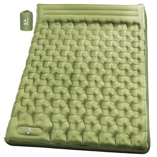 Pretyw Double Sleeping Pad for Camping - 6' Ultra-Thick Camping Mattress with Pillow, Built-in Foot Pump, Compact 2-Person Portable Camping Mat for Backpacking, Hiking, Car Traveling, Beach, Tent