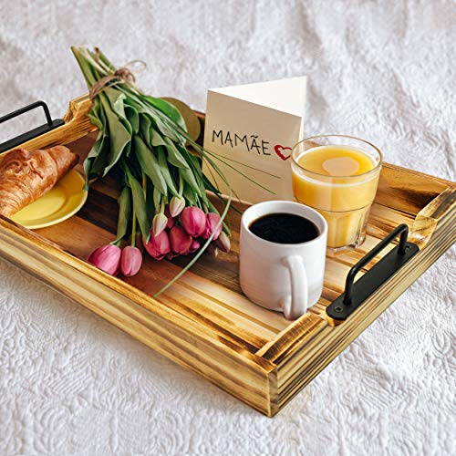 image for NOQRA Rustic Ottoman Tray Light Torched Wooden Serving Trays 20 Inch w