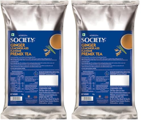 Image of Society One Minute Tea | Ginger Lemongrass Flavour | Made with Lemongrass & Ginger | Flavoured Instant Tea | 1 kg Pouch | Pack of 2