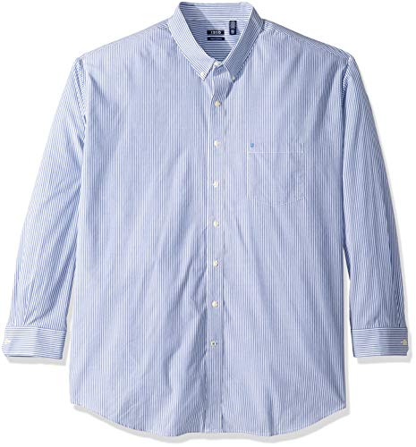 IZOD Men's Big Button Down Long Sleeve Stretch Performance Stripe Shirt, mazarine blue RP, 2X-Large Tall