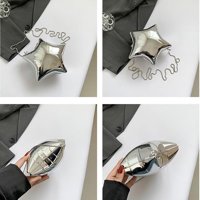 Image of Metallic Acrylic Evening Handbag for Women | Crossbody Sling Bags with Detachable Chain Strap Glossy Stylish Ladies Girls Small Size Cute Party Wedding Bag