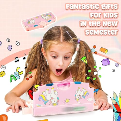 Image of DEOXY Plastic Multifunctional Pencil Box for Boys,Unicorn,Kids for Boys & Girls,Magnetic Box for,Pop Up(KBX-7068B)