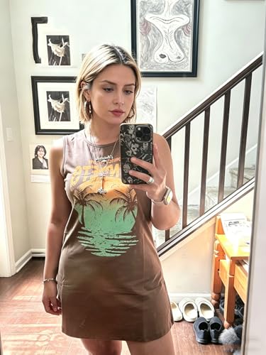 Image of Summer Tank Dress for Women Sunset Palm Tree Beach Vacation Cover Up