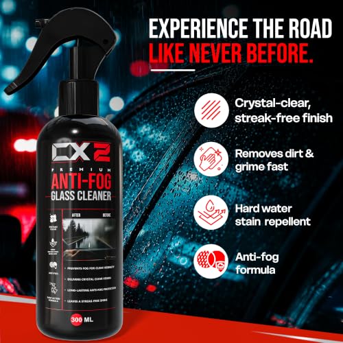 Image of CX2 Anti Fog Car Glass Cleaner Spray 300ml | Windshield & Window Glass Cleaner | Streak-Free Shine | Removes Oil Film, Dirt & Water Spots | Anti-Fog Formula for Car Windshield, Mirrors & Helmet Visor