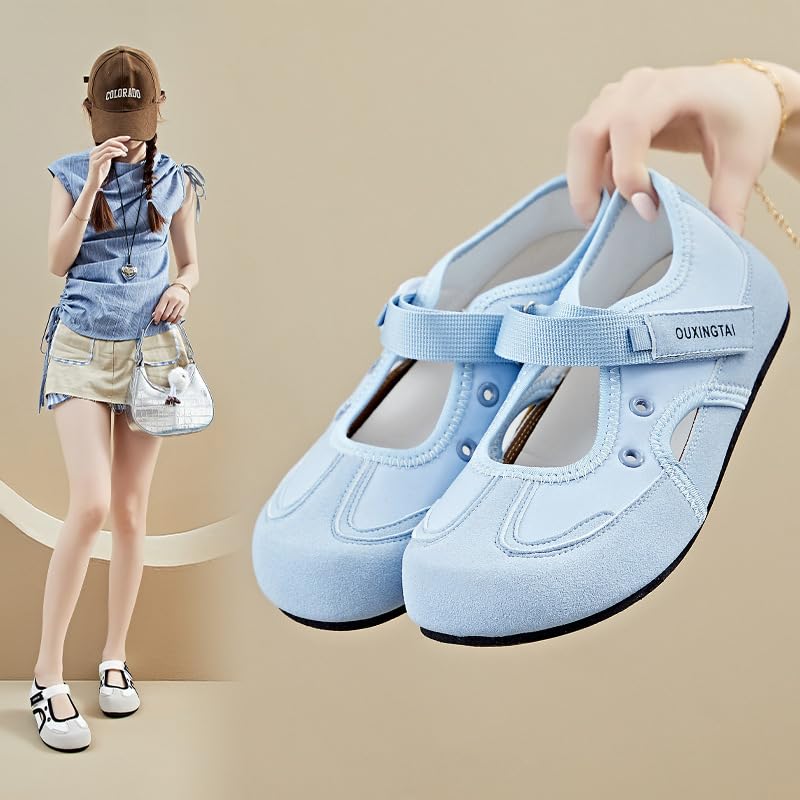 Women's Mary Jane Strap Shoes Light Blue Platform Flats Cushion Sole Non-Slip Walking Shoes for Everyday Wear2