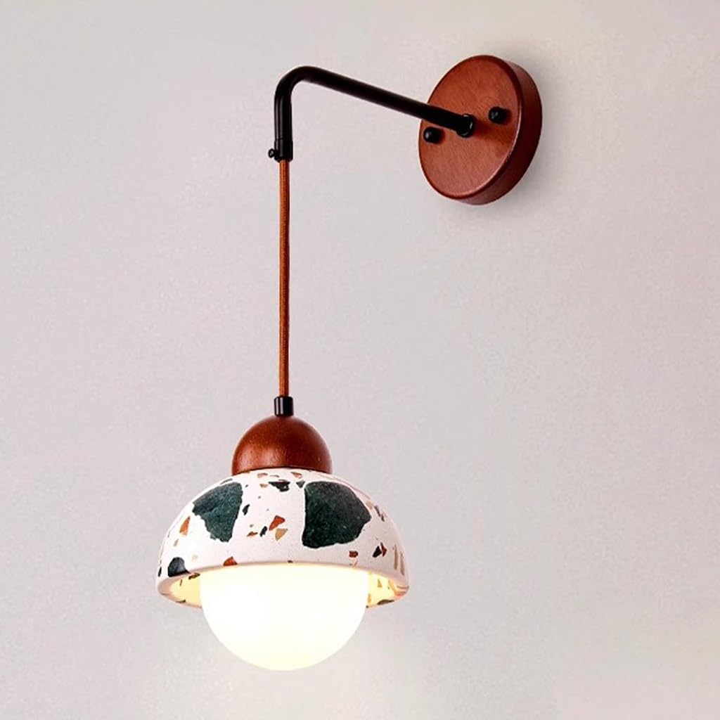 COSRUB Nordic Terrazzo Wall Sconce, Half Globe Stone Wall Lamp for Bedside
