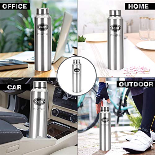 Image of CELLO Crysta Stainless Steel Water Bottle for Daily Use 1000ml Silver | Single Wall Freezer & Fridge Safe, Rustproof & Leak Proof Lightweight Easy to Carry Steel Water Bottle for Office Travel and Gym