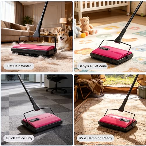 Image of Manual Carpet Sweeper with Extra Roller,Non-Electric Pet Hair Remover