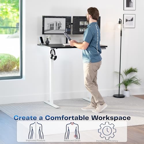 Image of VIVO Electric 48 x 30 in Standing Desk, Memory Height Adjustment, 1B Series, Holds 220 lbs, One-Piece Black Top, White Frame, DESK-KIT-1W5B