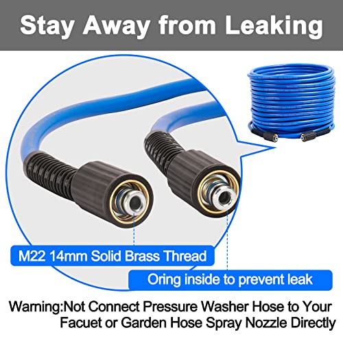 Heliwoo Kink Resistant 4000 Psi Pressure Washer Hose 50 Ft 1/4", Pro-Flexible Replacement Extension Hose With M22 14Mm Brass Thread Fittings, M22 14Mm To 3/8 Quick Connect Adapters For Power Washing #TOP4