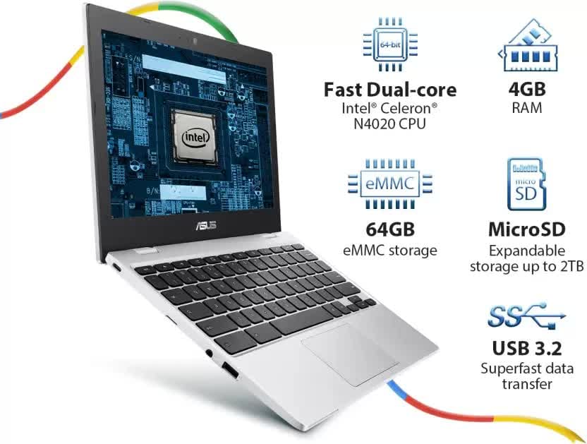Asus Chromebook Celeron Dual Intel Core - (4 Gb/64 Gb Emmc Storage