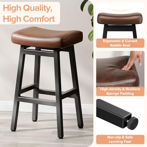 Raynesys 29 Inche Bonded Leather Counter Height Bar Stools Set of 2 Curved by Raynesys - Used condition - Image 3
