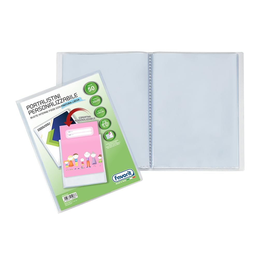 Favorit, Personalised Display Book with 50 Smooth Envelopes - Front Pocket, 22 x 30 cm, Transparent