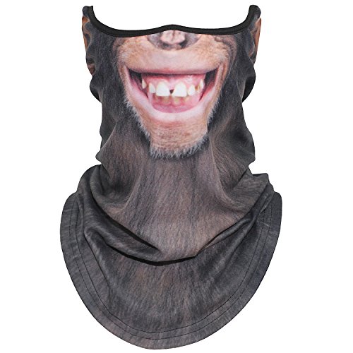 WTACTFUL動物柄 フェイスマスク アニマル 耳付き フルフェイスマスク バラクラバ 目出し帽 バイク、登山、スキー、ランニング、ハイキング、レーシングカー、サバイバルゲーム、キャンプ、音楽祭、レジャー、クリスマス、コスプレ ハロウィンパーティー、狩りなど様々な用途に合わせ チンパンジーMBC-X-04
