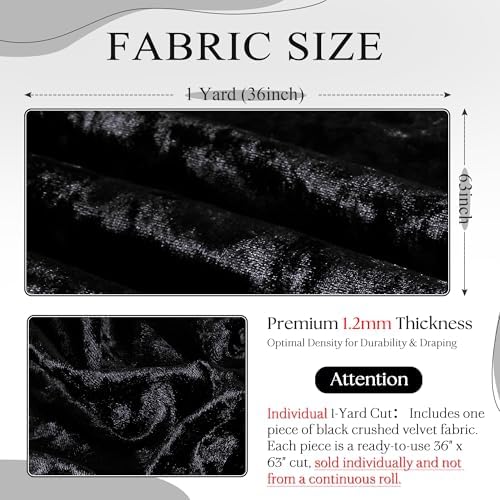 YPDY 1 Yard 63" Wide Black Stretch Crushed Velvet Fabric - 2