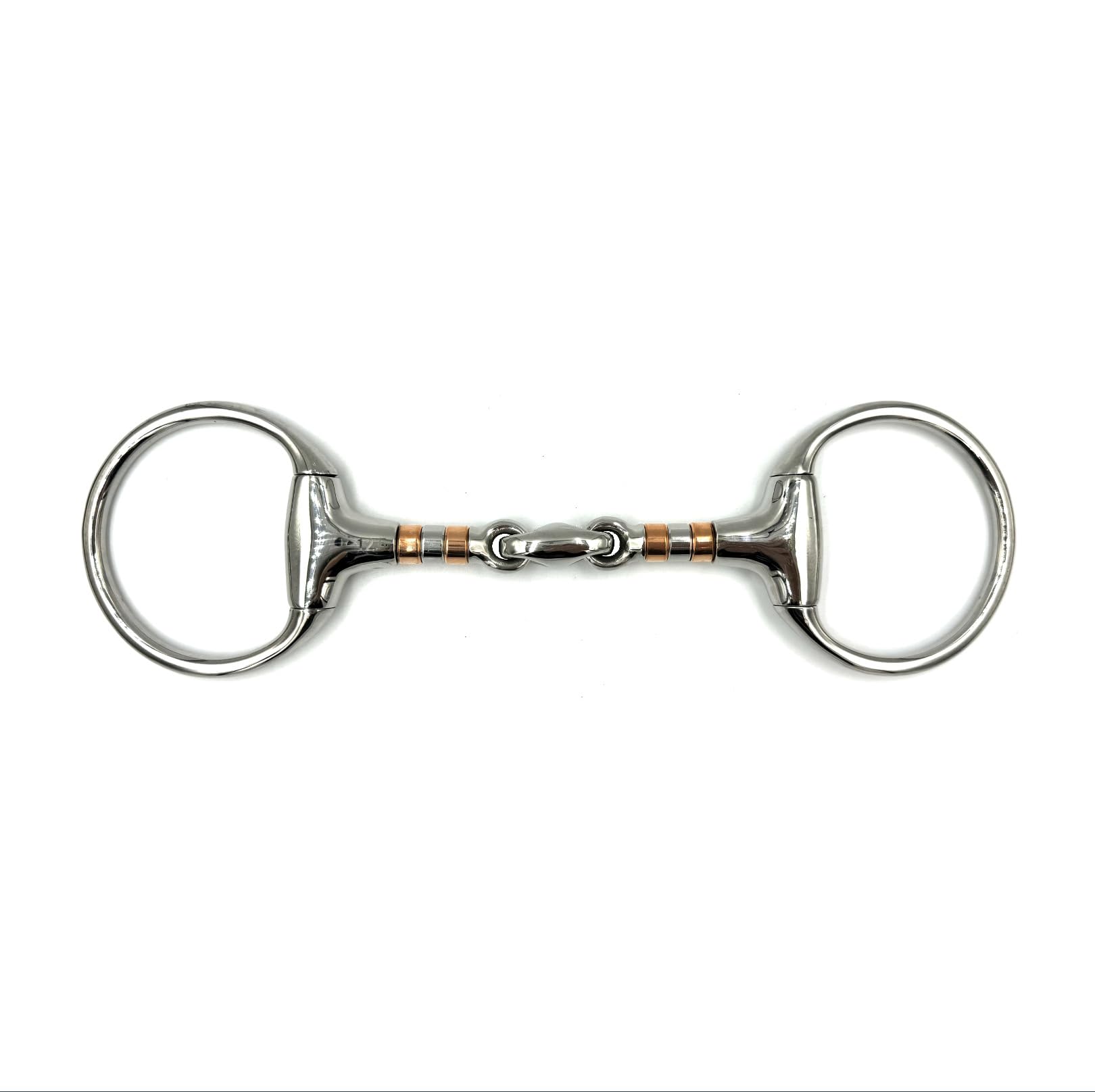 ES0086 Gebiss Olivenkopfgebiss Olivenkopftrense Doppelt Gebrochen mit beschichteter Kupferrolle aus Edelstahl Ringdurchmesser 70 mm Gebissstärke 21 mm (12.5 cm)