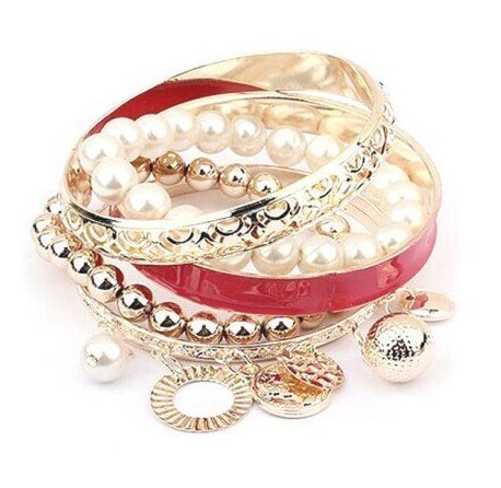 Cinderella Collection By Shining Diva Metal and Pearl Coins Element Charm Bracelet for Women
