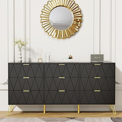 black and gold 9 drawer dresser FUFU&GAGA Black 63.0-in W Standard dresser one_size