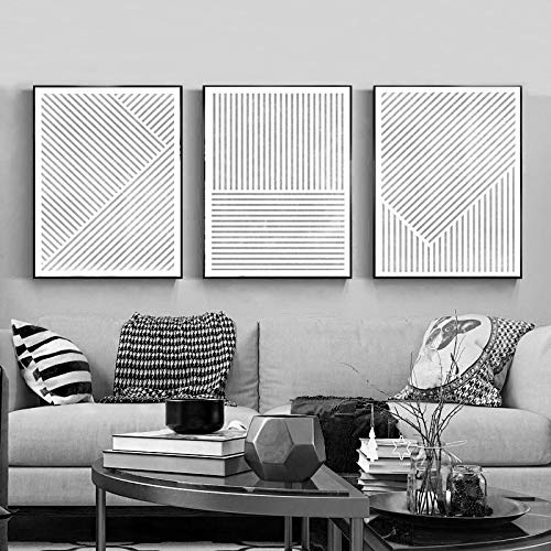 Impression sur toile géométrique abstraite haut de gamme triptyque noir et blanc chic