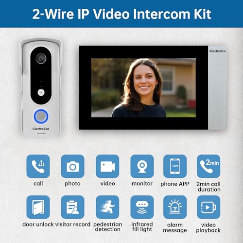 Image of Video Intercom System, 7 Inches Touch Screen Video Doorbell with Monitor, Video Camera Kits Support Unlock, Monitoring, Wire Connection Dual-Way for Villa Office Apartment (APP with WiFi)