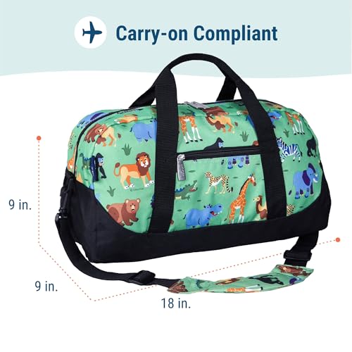 Image of Wildkin Kids Overnighter Duffel Bag - Carry-On Travel Bag for School & Sleepovers, Lightweight, Durable, Boys & Girls Ages 4-15 - Wild Animals