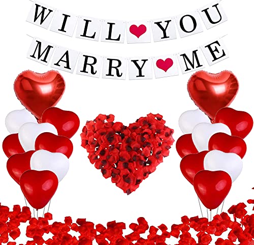 Veux-tu m'épouser ensemble de décoration mariage, ballons coeur rouge blanc, ballons en latex coeur, ballons en aluminium en, pétales rose rouges, guirlande pour fiançailles mariage Saint Valentin