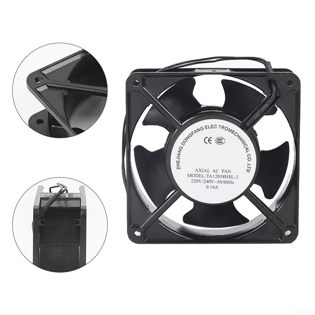 Eawfgtuw Ventilador axial de alta temperatura para inserto de casete de chimenea, ventilador térmico silencioso de hoja de metal de 120 x 120 x 38 mm, flujo de aire eficiente, estufa de leña, caldera