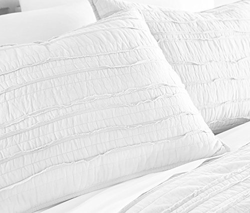 Chezmoi Collection Katy 2-Piece Solid Raw Edge 100% Cotton Pre-Washed Soft-Finished Quilt Set (Twin, White) #TOP2