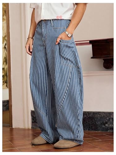 Verdusa Men's Striped Baggy Jeans Wide Leg Dress Pants Work Trousers with Pockets2