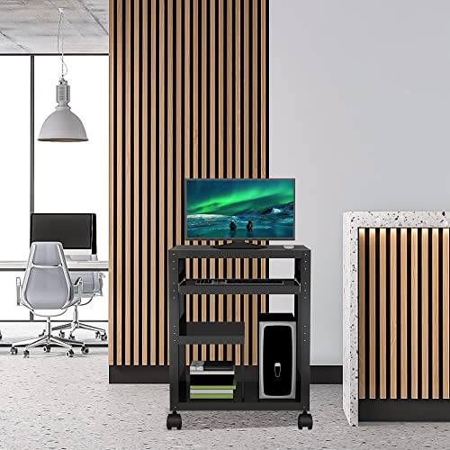 Yeshine Av Cart Stand With Keyboard Tray, Metal Computer Workstations Cart With Wheels For Video Projector, Laptop Computer, Height Adjustable Rolling Pc Cart For School Classroom Office (Black) #TOP6