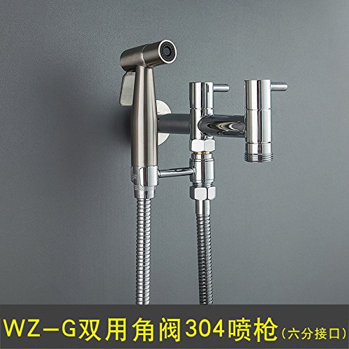 Modern Basin Sink Faucet Bathroom Sink Faucet Bidet Nozzle 304 Stainless Steel Toilet Spray Gun Faucet Set Booster Flushing Body Cleaner Cleaning Butt,Wz-G Dual Angle Valve 304 Spray Gun (Six Points)