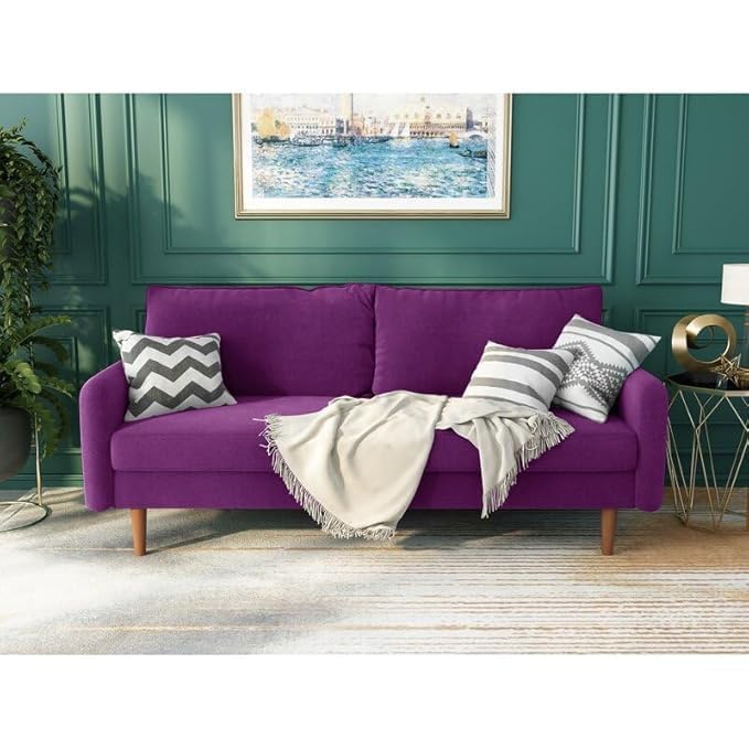 Image of Morrone Velvet Loveseat 3-Seater Sofa, Modern Upholstered Couch for Living Room, Bedroom and Office, Plush Cushion Accent Seating Furniture (Purple, 3 Seater)
