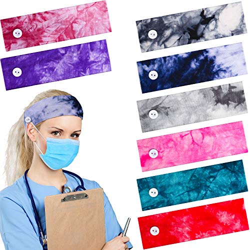 8 Pieces Tie Dye Headband with Buttons Stretchable Headband with Buttons Elastic Yoga Sports Hairband Headwrap for Teens Girls Women Adults
