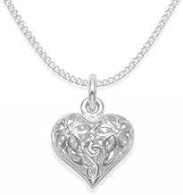 Children's Sterling Silver Heart Necklace on silver chain - double sided filigree heart pendant - Size: Small 10mm Children's flower necklace. Gift boxed