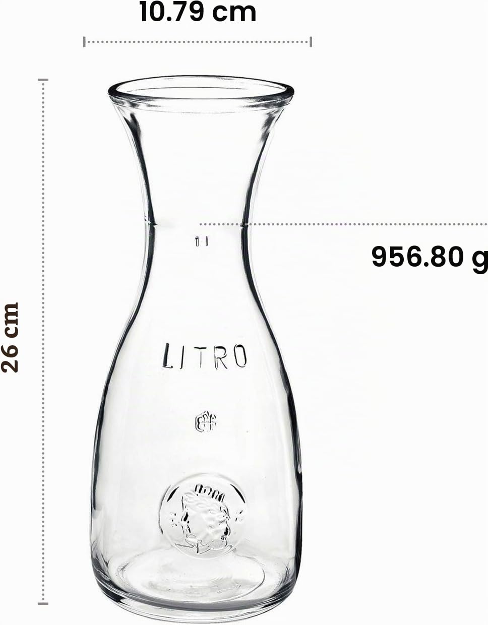 Bormioli Rocco Caraffa Vino MISURA Cantina 1 Litro Vetro Trasparente Brocca con Segno di riempimento