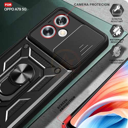 Image of Armor Bumper Back Cover Case for Oppo A79 5G Rotating Camera Cover, Ring Holder & Kickstand | Heavy Duty & 360 Degree Protection Oppo A79 5G Back Cover (Black)