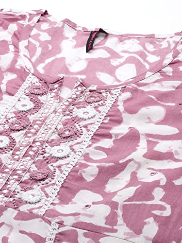 Image of ishin Women's Mauve Embroidered Anarkali Kurta with Trouser & Dupatta