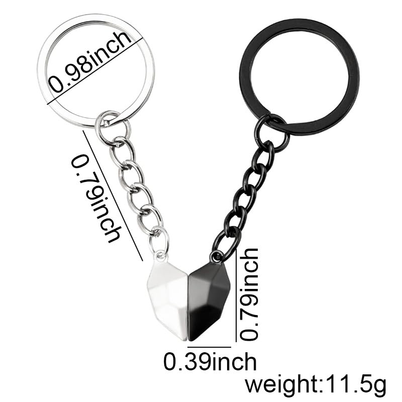 Image of Matching Keychain for Couples Magnetic Key Chain Gifts for Couple Anniversary Birthday Gifts for Couples Best Friend Keychain for 2 Magnet Half Heart Keychain for Couple Friends（Black and White),,