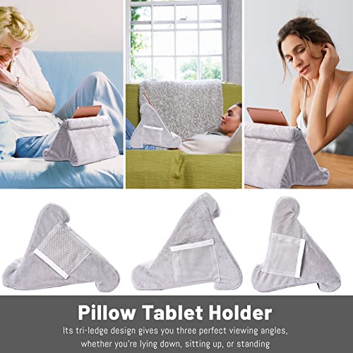 Soft Tablet Stand with Net Pocket - Universal Multi-Angle Book Rest Reading Pad Support Cushion Tablet Wedge Holder - Lazy Holder for eReaders, Magazines, Kindle, Smartphones (Grey)…… - Image 3